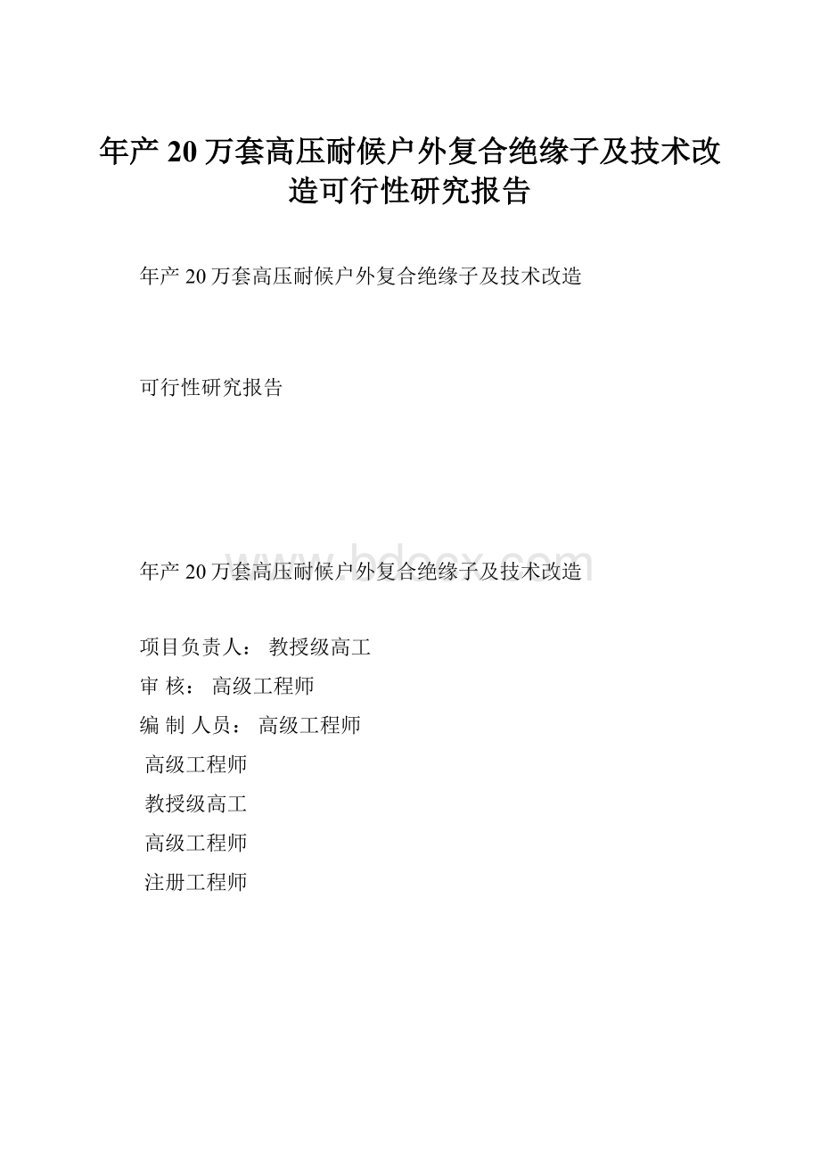 年产20万套高压耐候户外复合绝缘子及技术改造可行性研究报告.docx_第1页