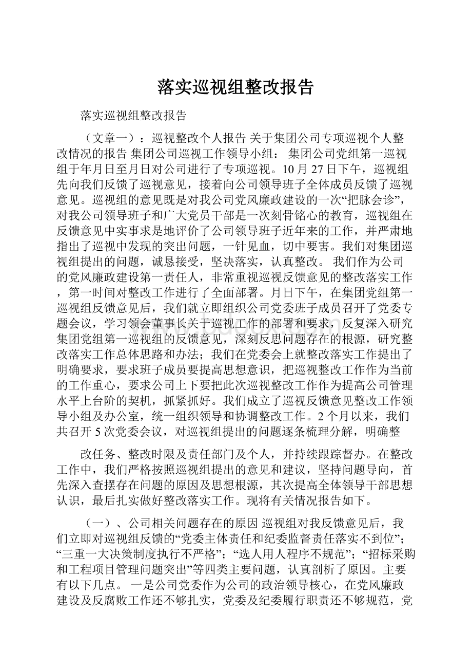 落实巡视组整改报告.docx