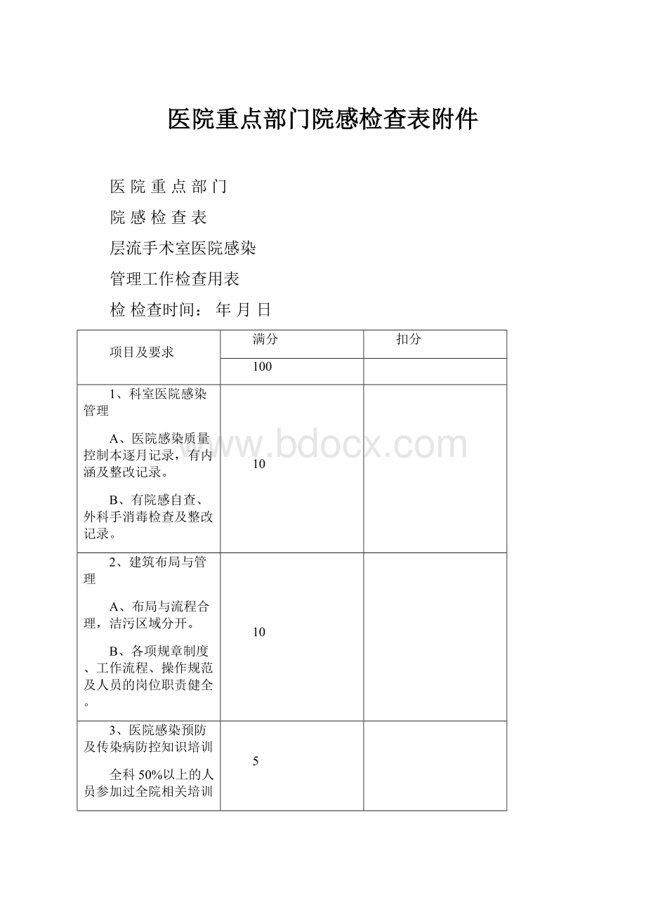 医院重点部门院感检查表附件.docx