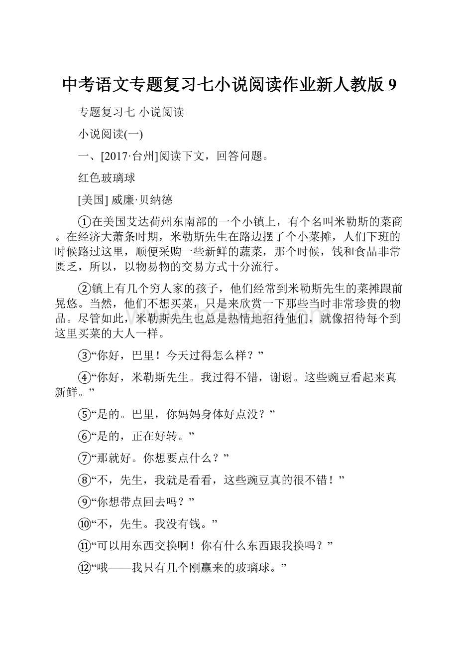 中考语文专题复习七小说阅读作业新人教版9.docx