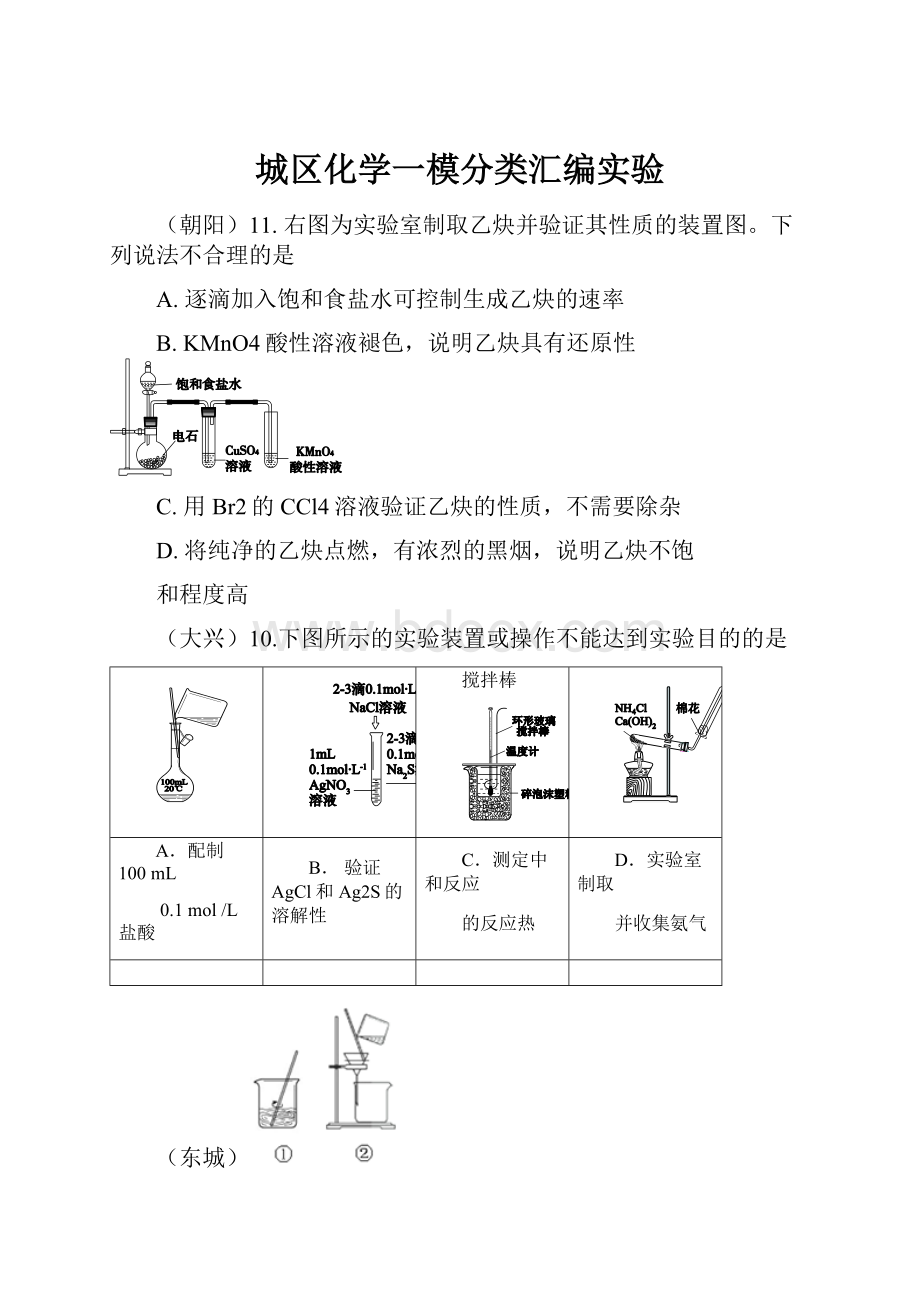 城区化学一模分类汇编实验.docx_第1页