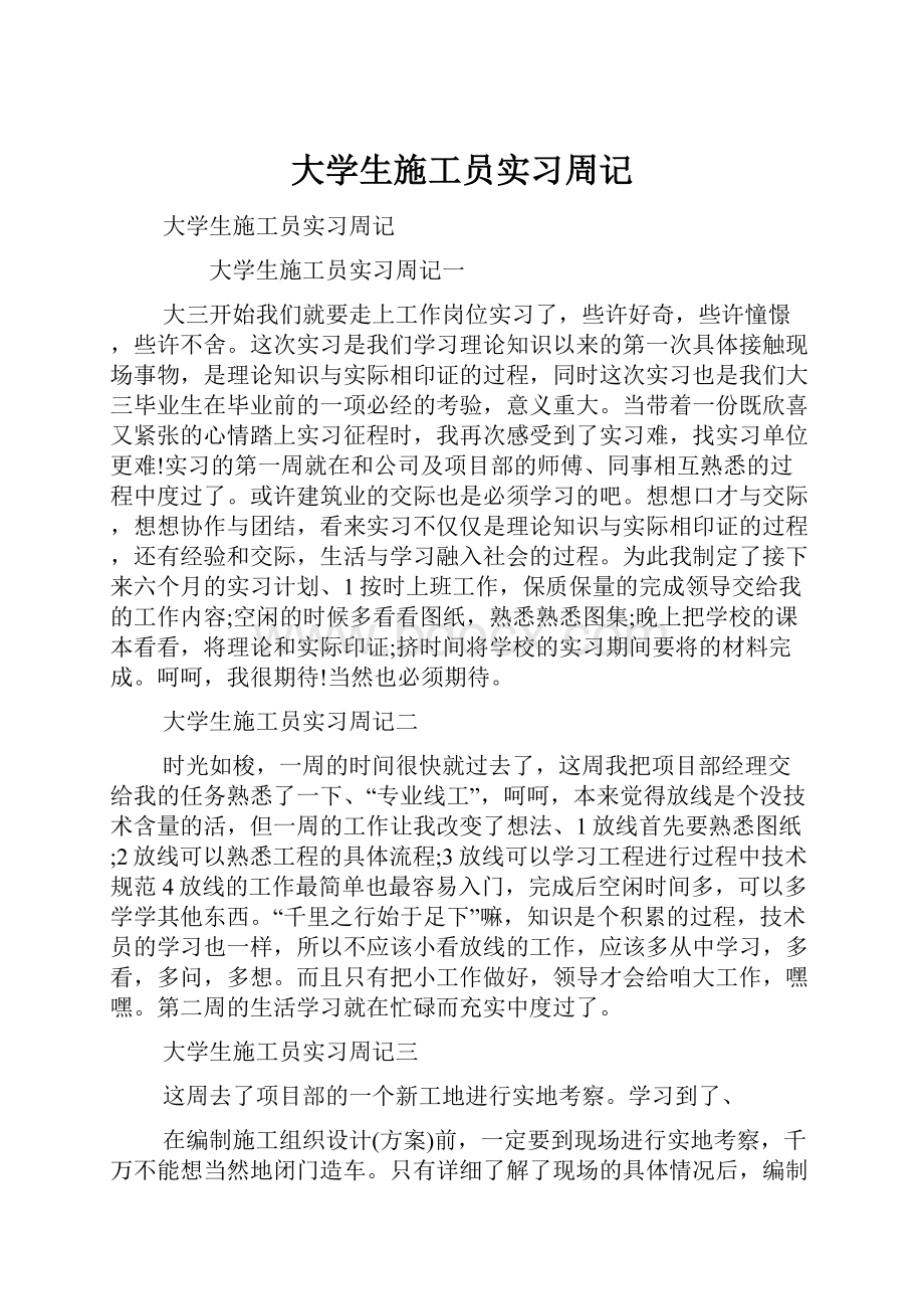 大学生施工员实习周记.docx