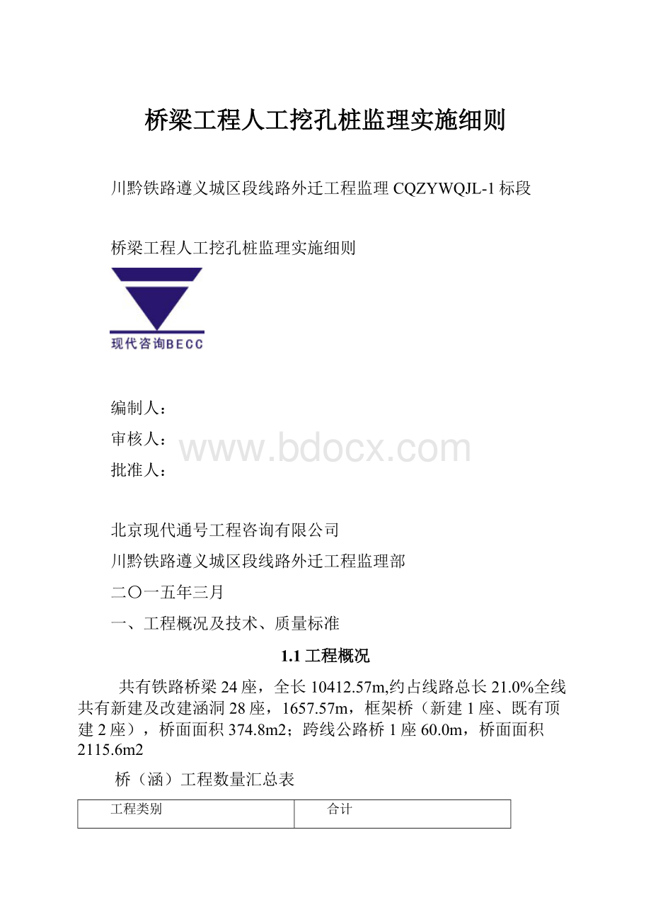 桥梁工程人工挖孔桩监理实施细则.docx_第1页