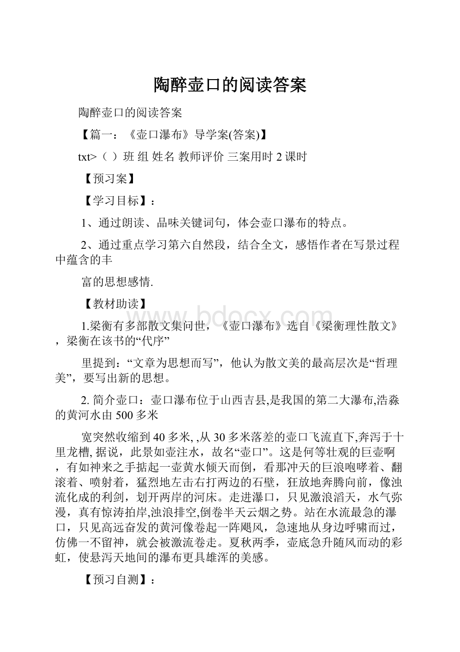 陶醉壶口的阅读答案.docx