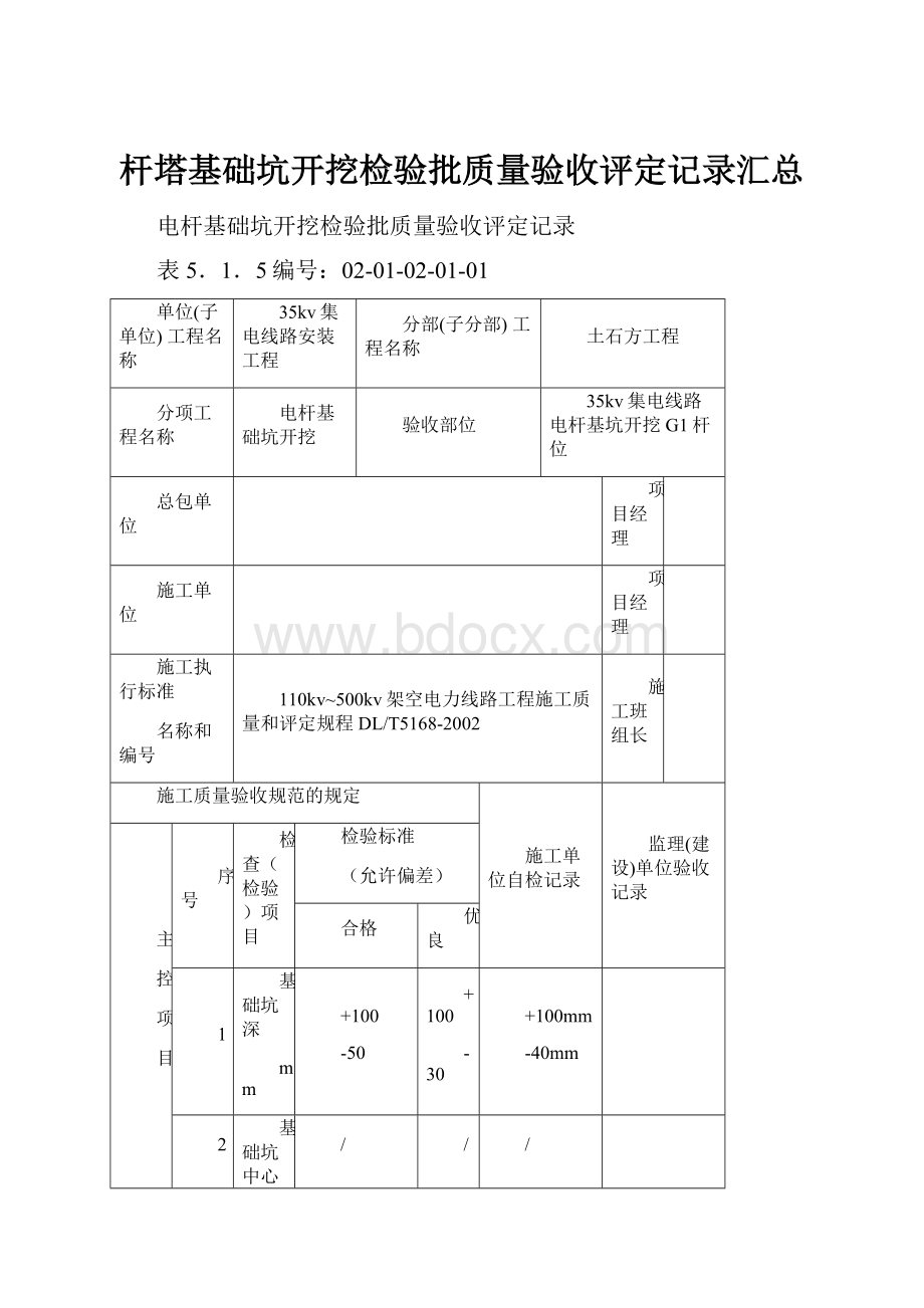 杆塔基础坑开挖检验批质量验收评定记录汇总.docx