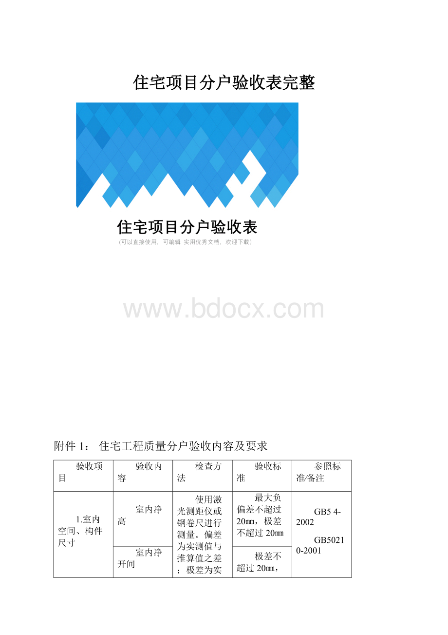 住宅项目分户验收表完整.docx_第1页