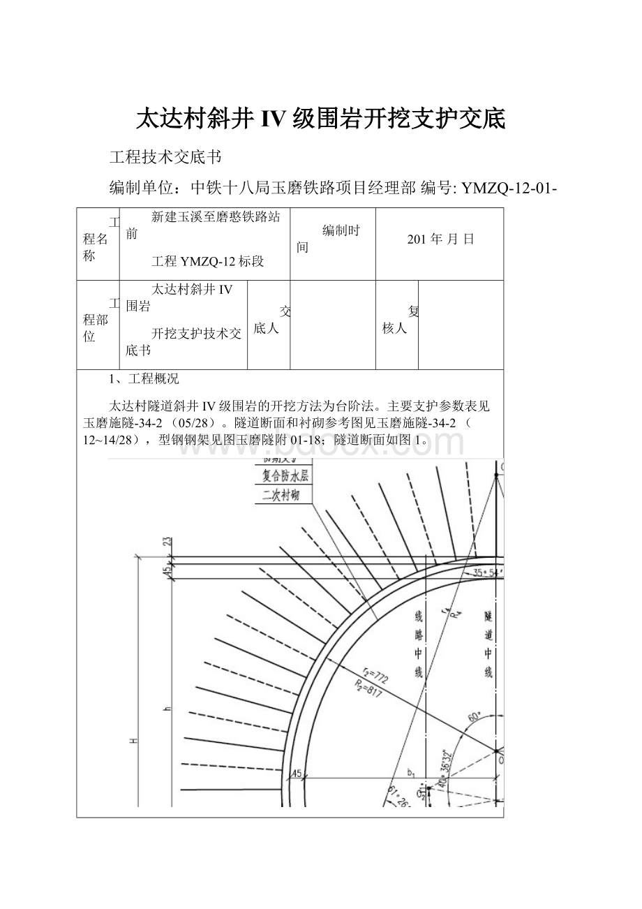 太达村斜井IV级围岩开挖支护交底.docx_第1页