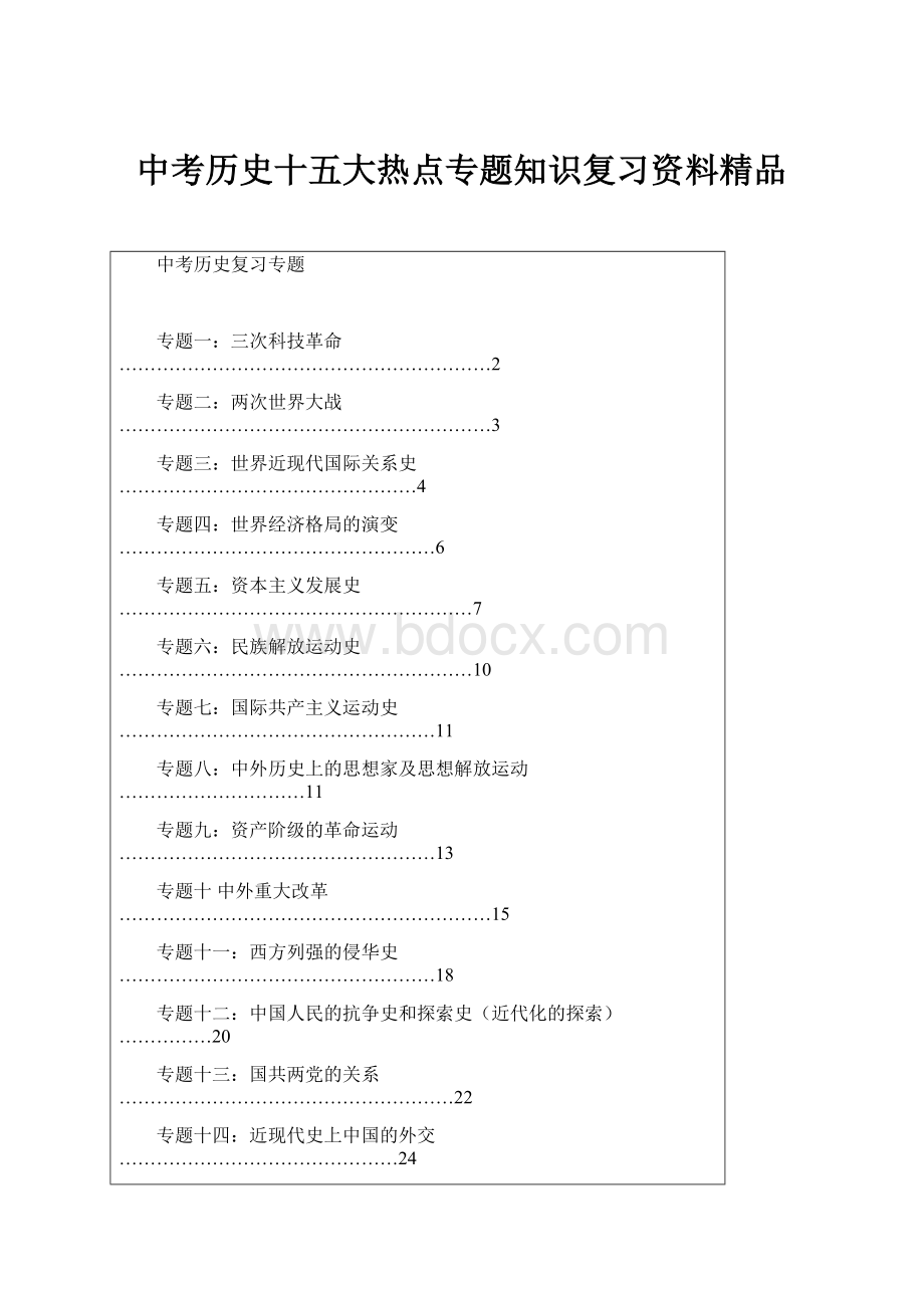 中考历史十五大热点专题知识复习资料精品.docx