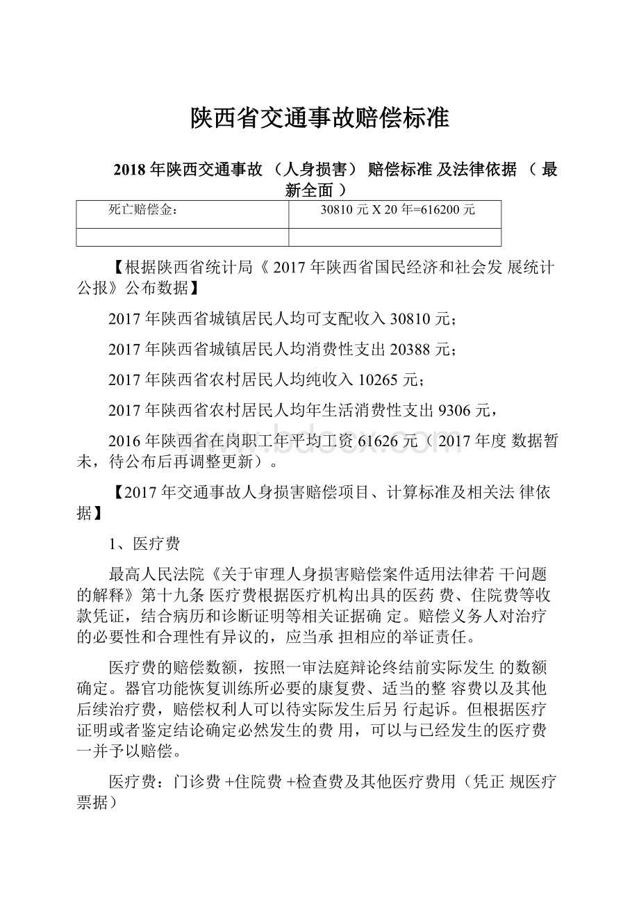 陕西省交通事故赔偿标准.docx_第1页