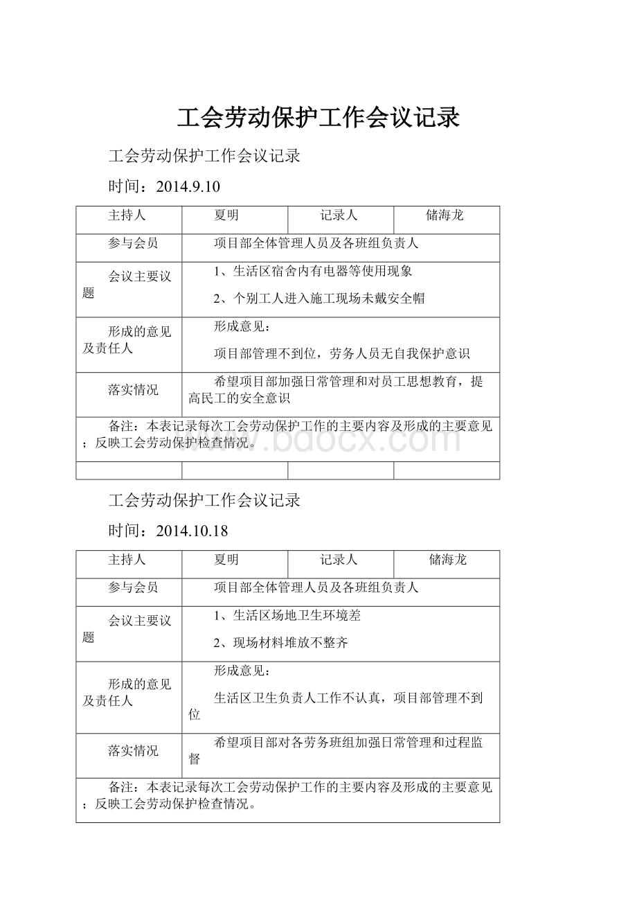 工会劳动保护工作会议记录.docx