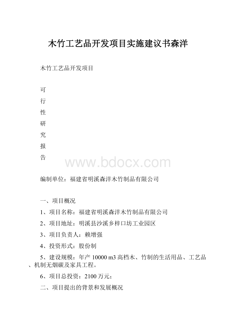 木竹工艺品开发项目实施建议书森洋.docx