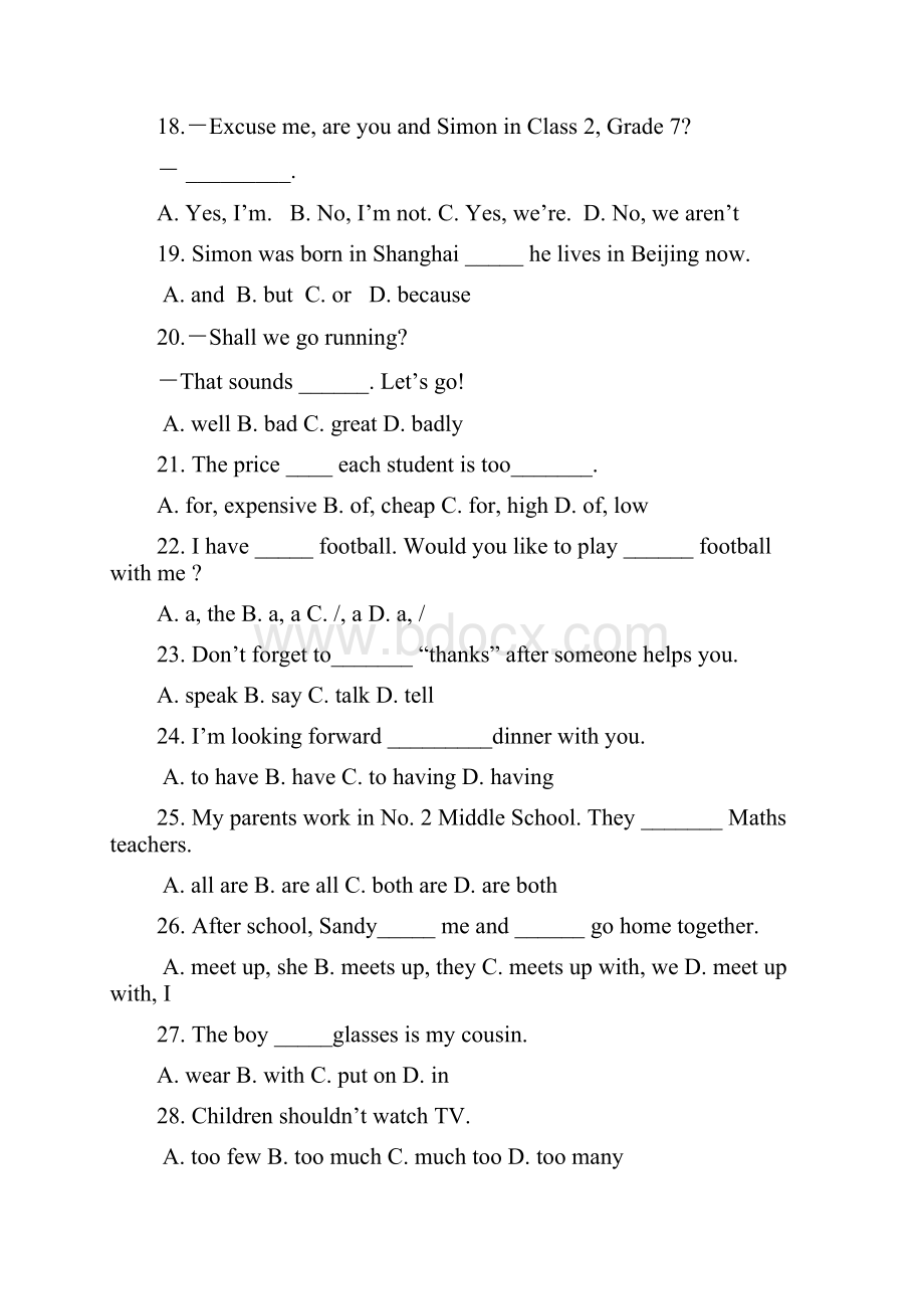 初一英语上学期期中试题.docx_第3页