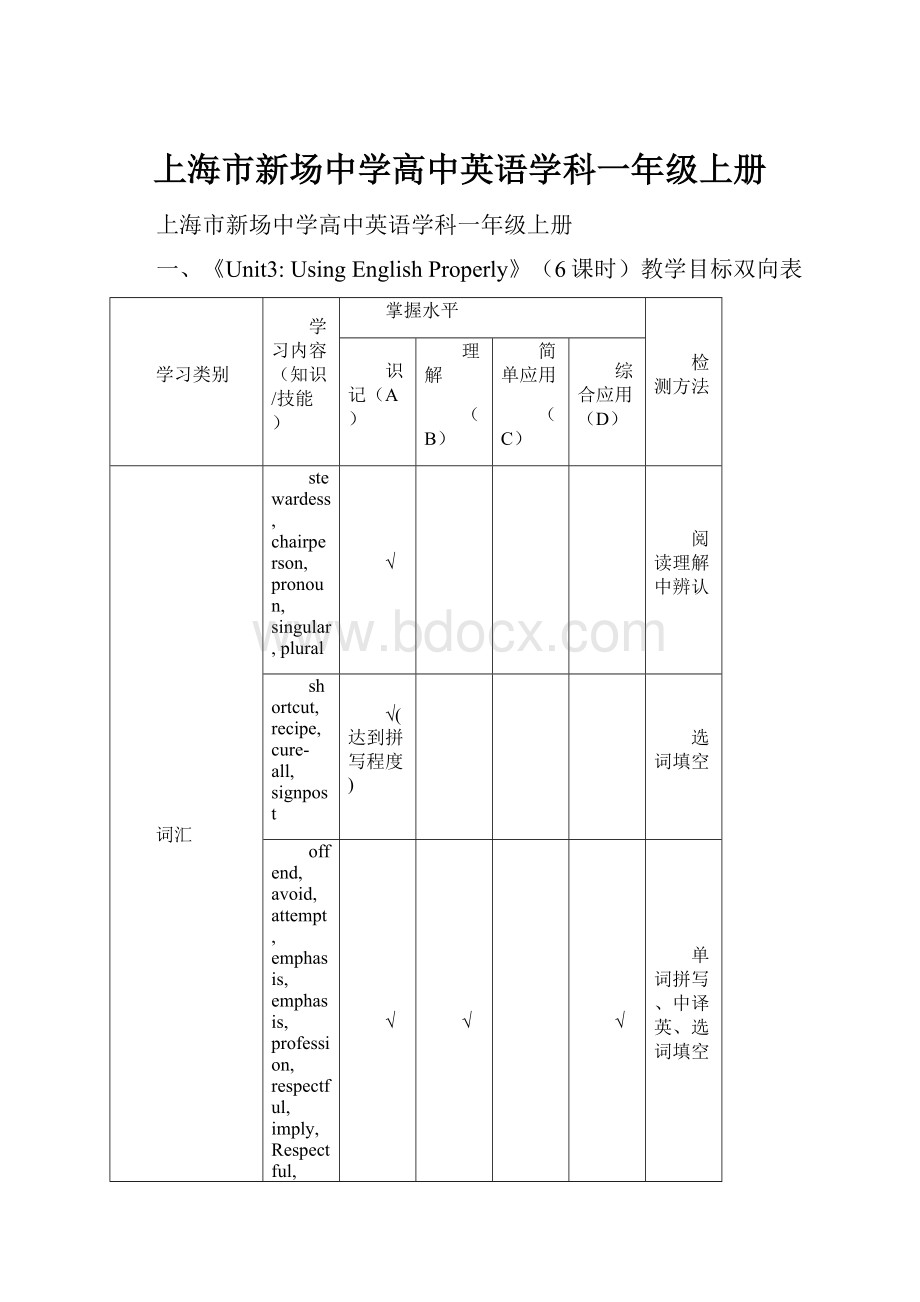 上海市新场中学高中英语学科一年级上册.docx_第1页