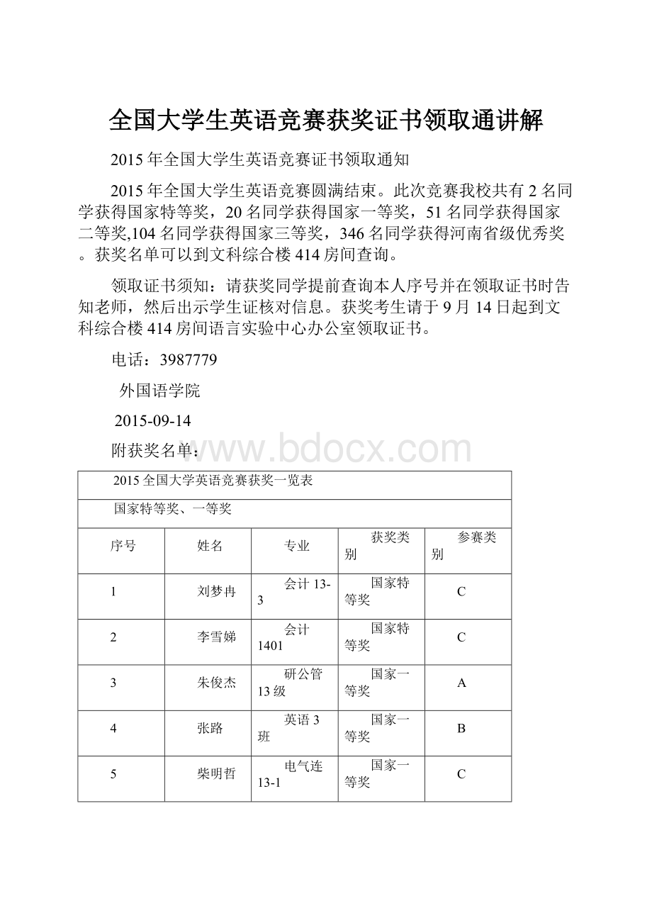 全国大学生英语竞赛获奖证书领取通讲解.docx_第1页