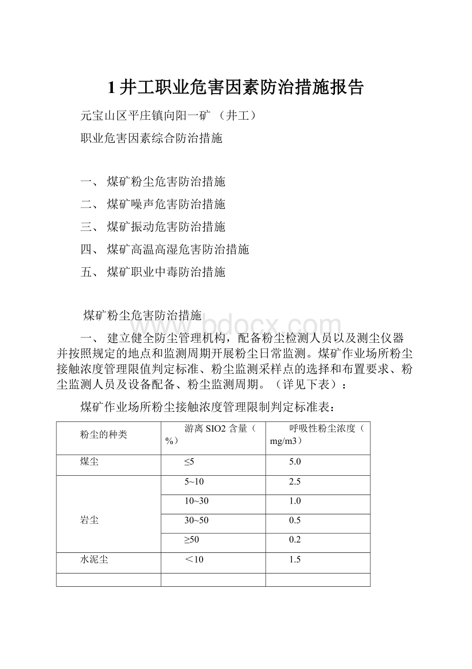 1井工职业危害因素防治措施报告.docx_第1页