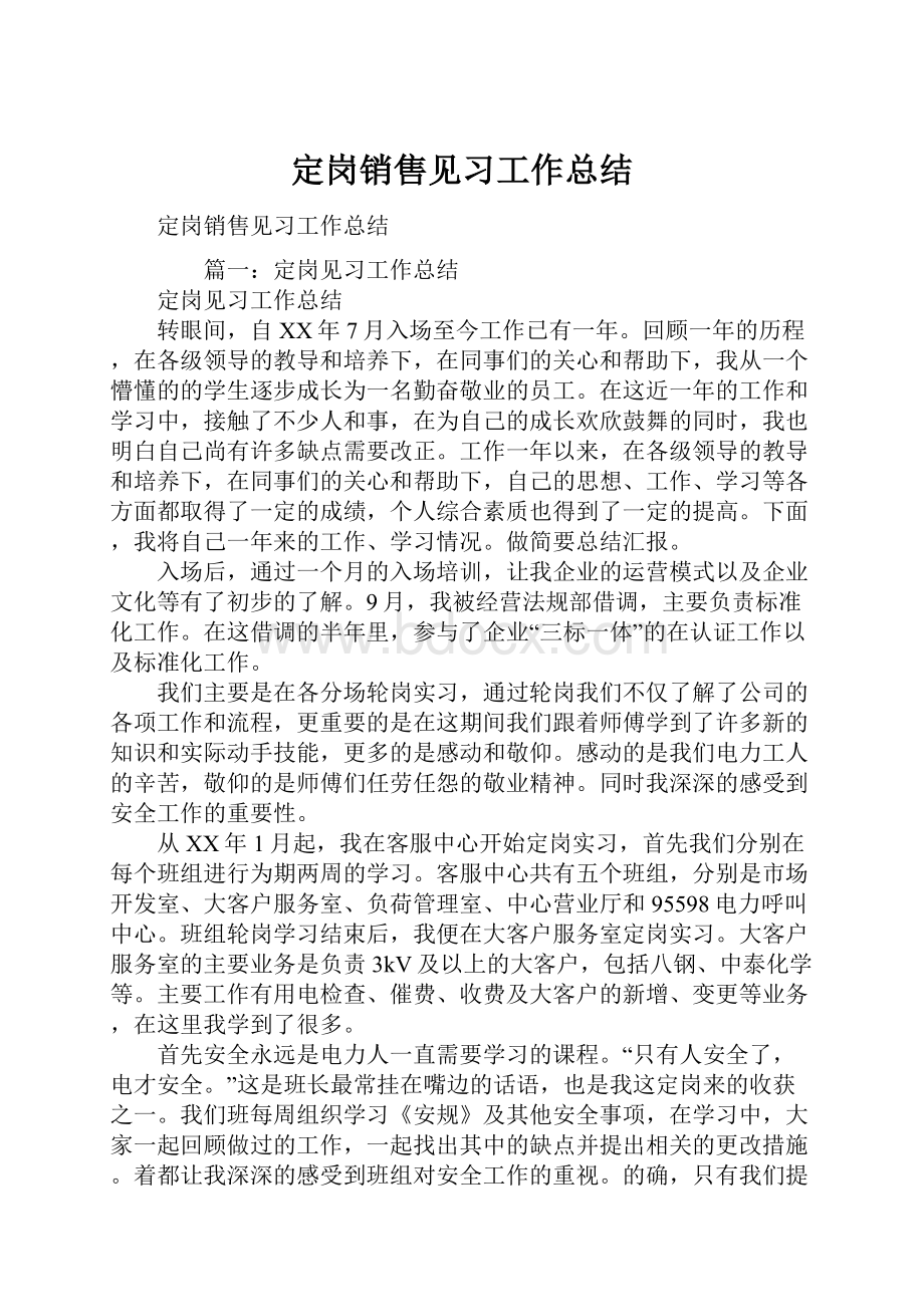 定岗销售见习工作总结.docx