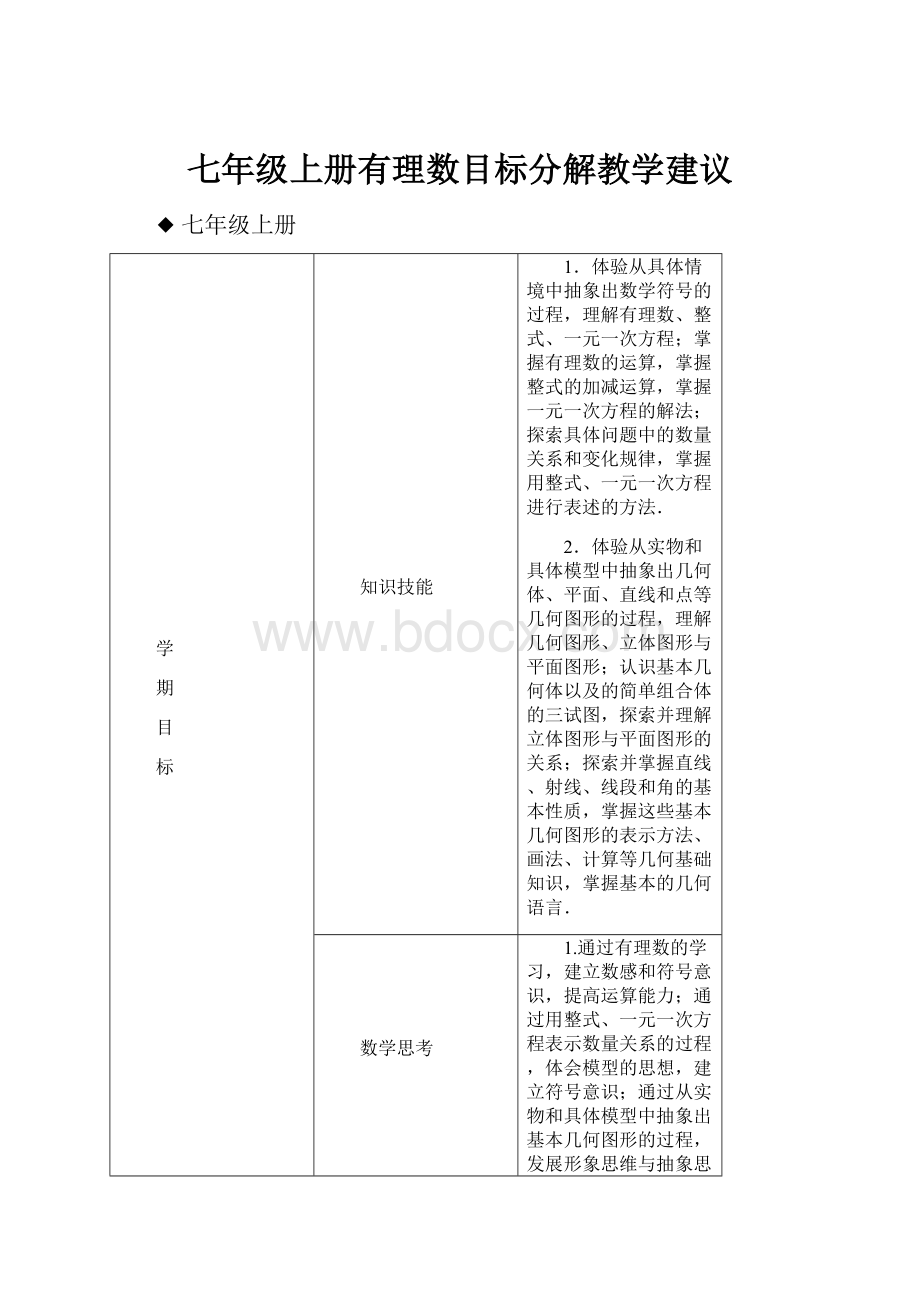 七年级上册有理数目标分解教学建议.docx_第1页