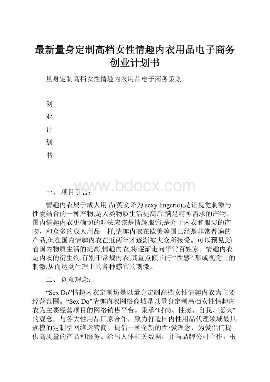 最新量身定制高档女性情趣内衣用品电子商务创业计划书.docx_第1页