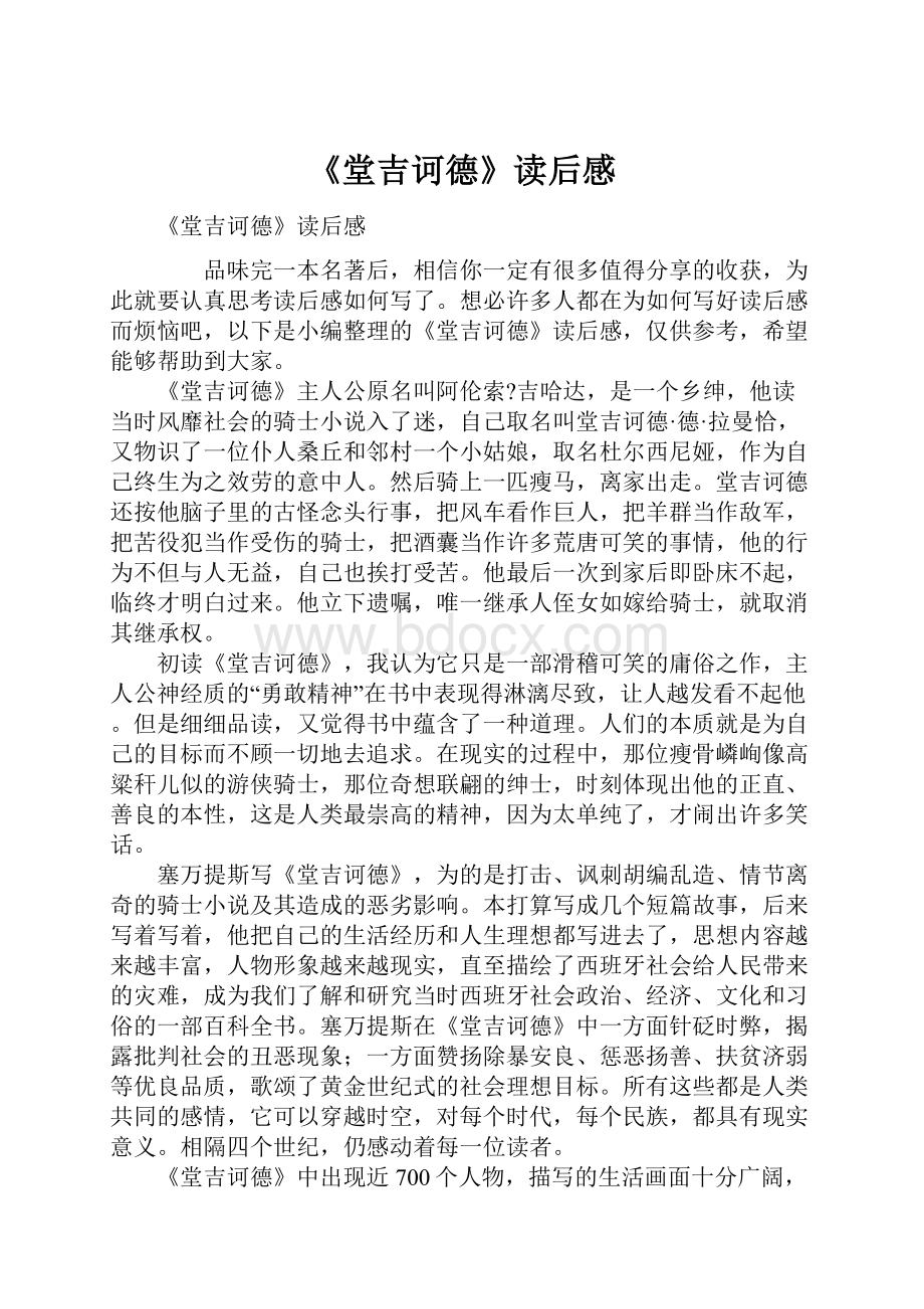 《堂吉诃德》读后感.docx