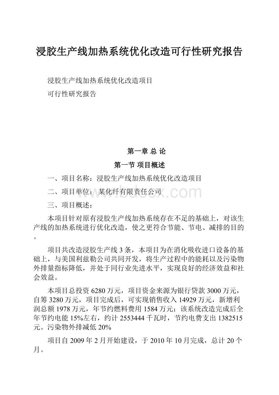 浸胶生产线加热系统优化改造可行性研究报告.docx_第1页