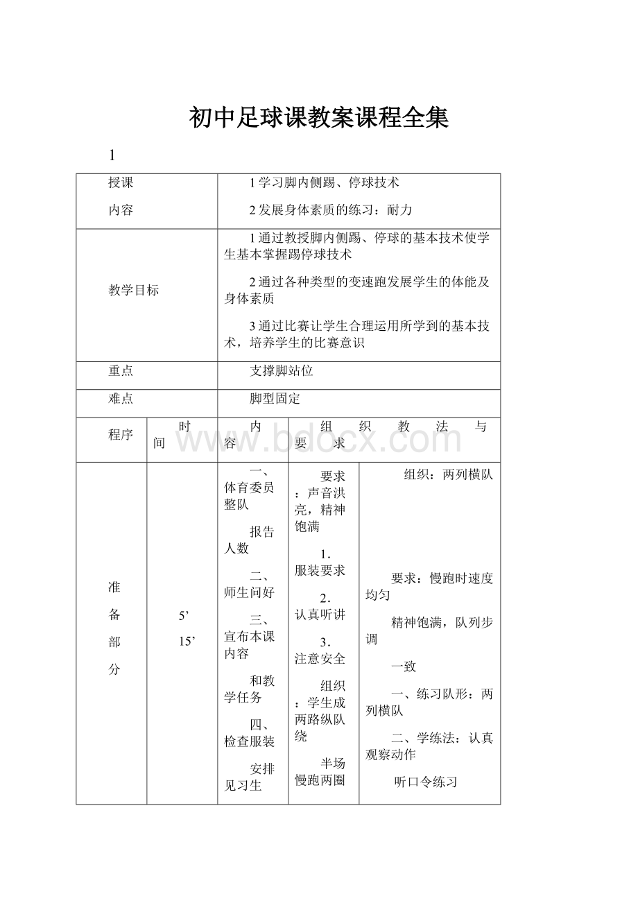 初中足球课教案课程全集.docx