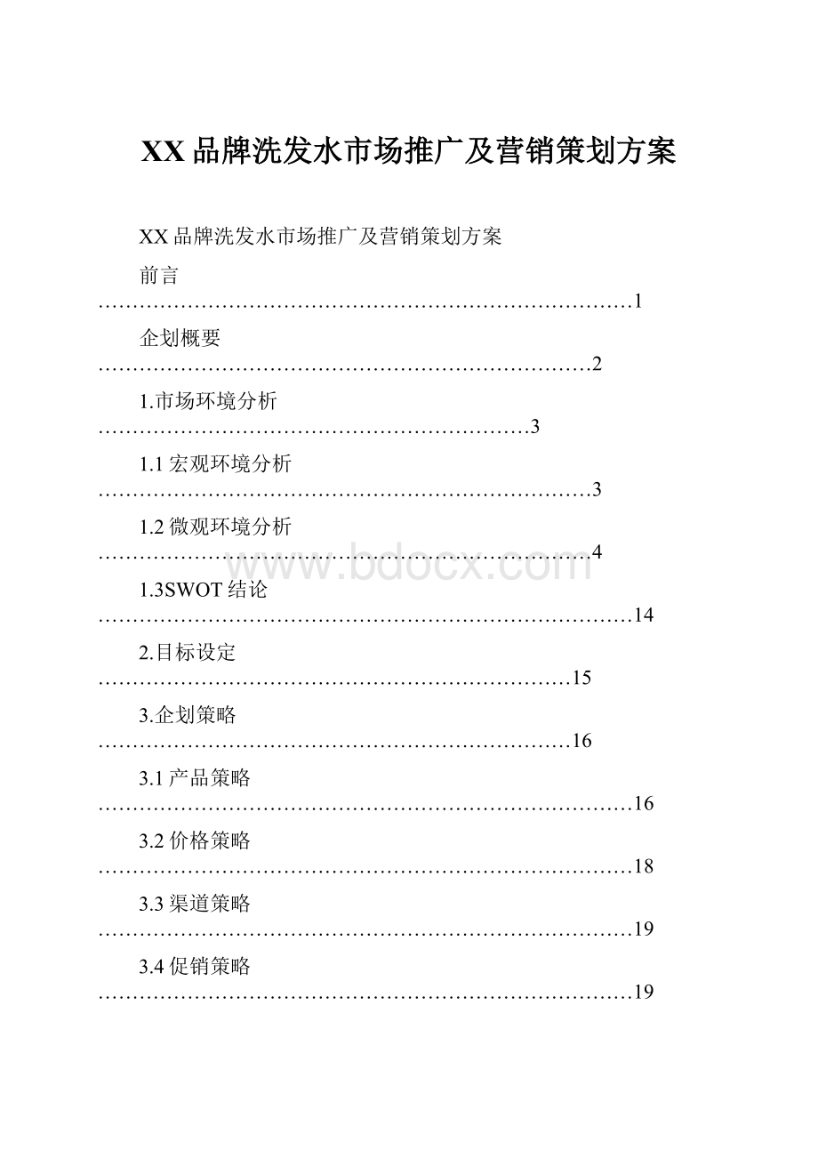 XX品牌洗发水市场推广及营销策划方案.docx