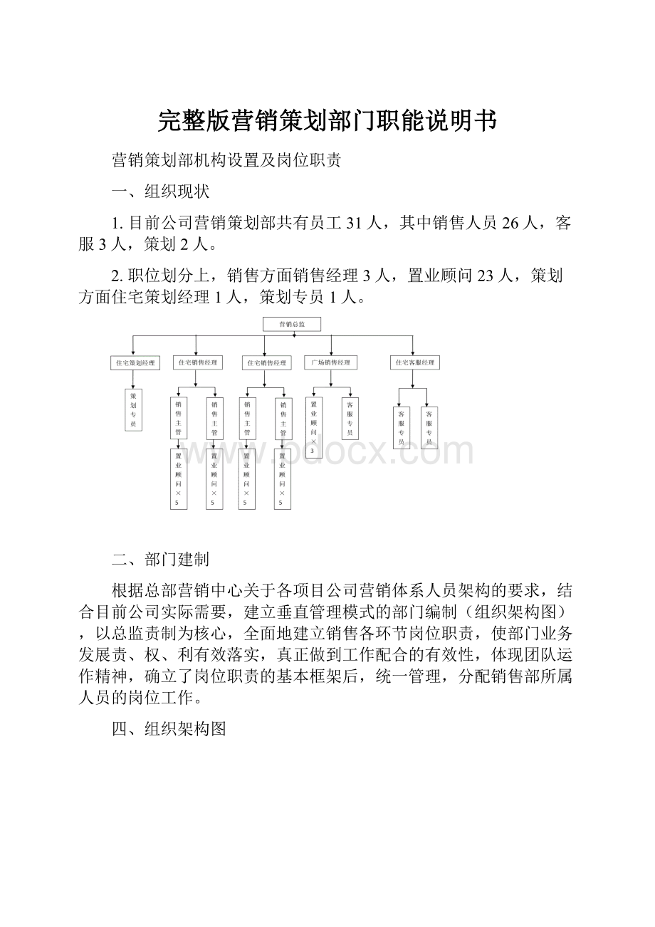 完整版营销策划部门职能说明书.docx