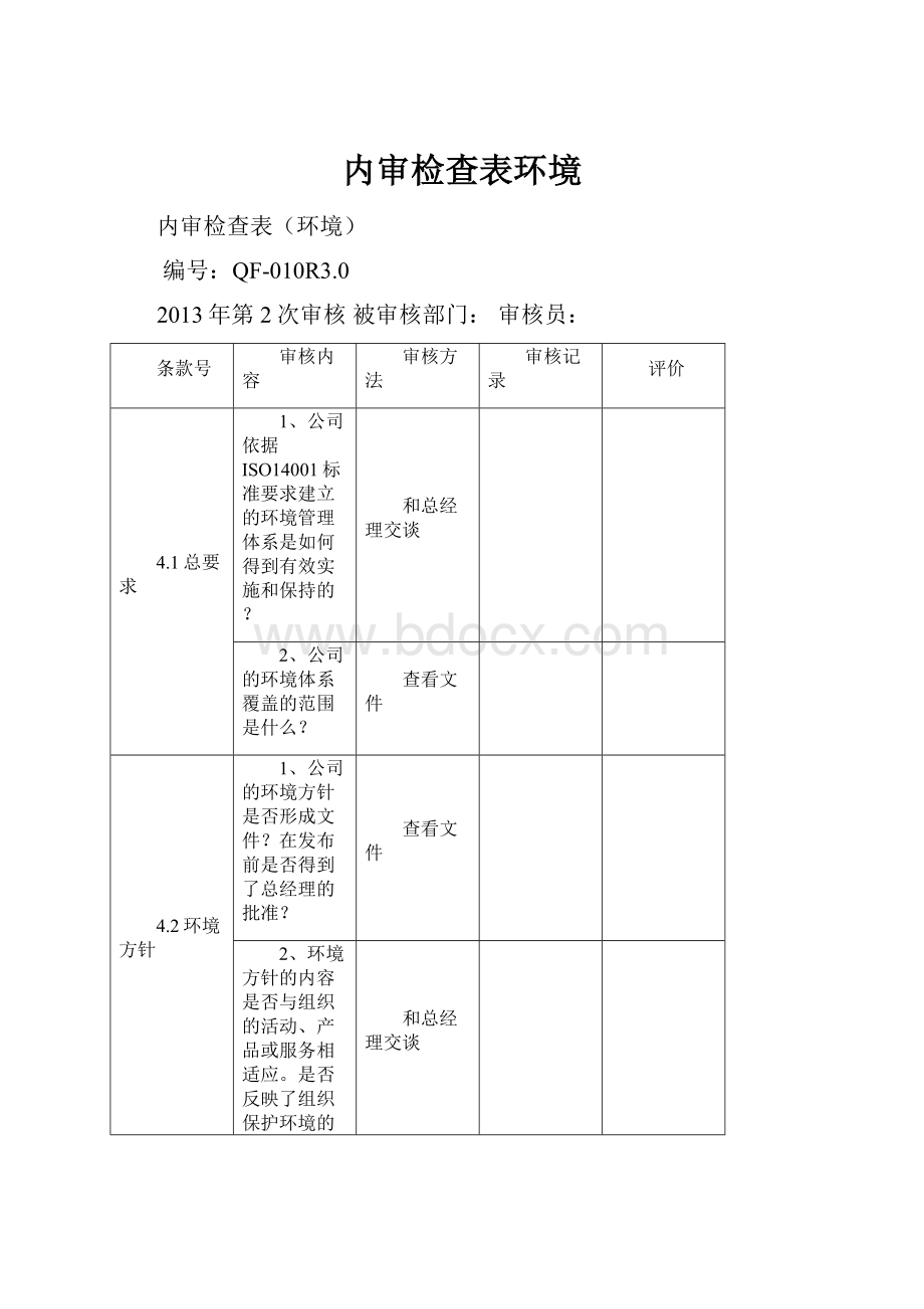 内审检查表环境.docx_第1页