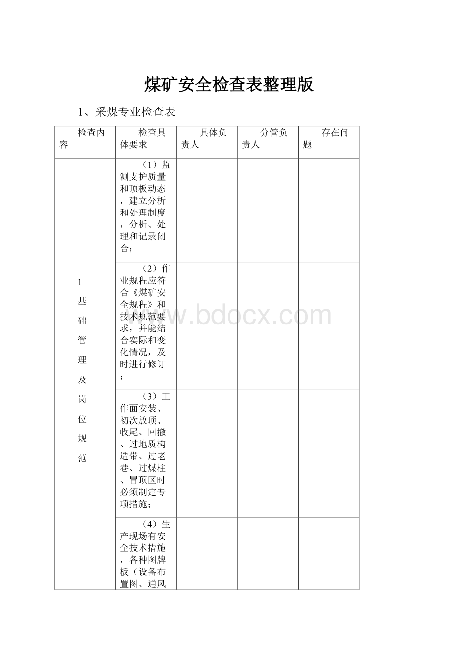 煤矿安全检查表整理版.docx