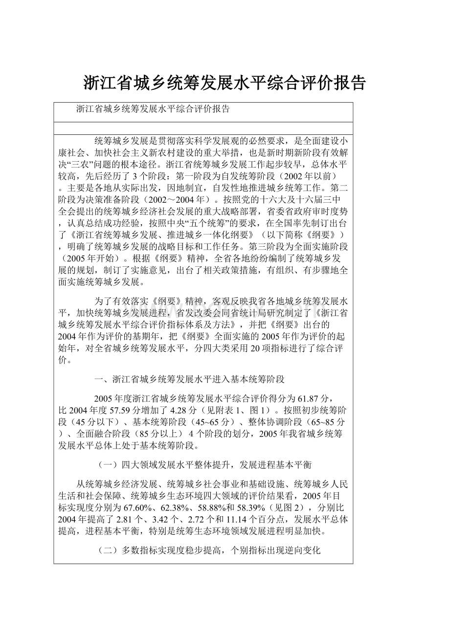 浙江省城乡统筹发展水平综合评价报告.docx