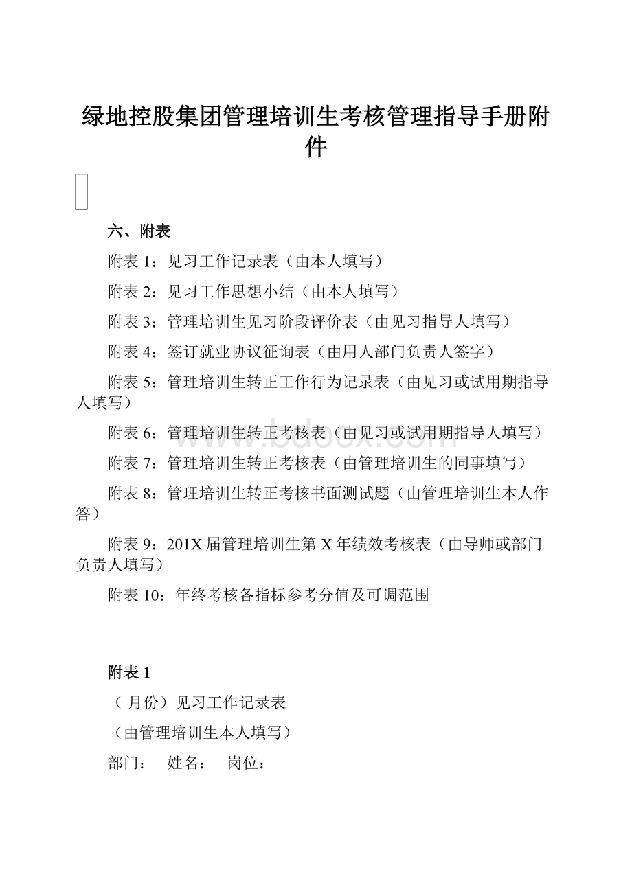 绿地控股集团管理培训生考核管理指导手册附件.docx