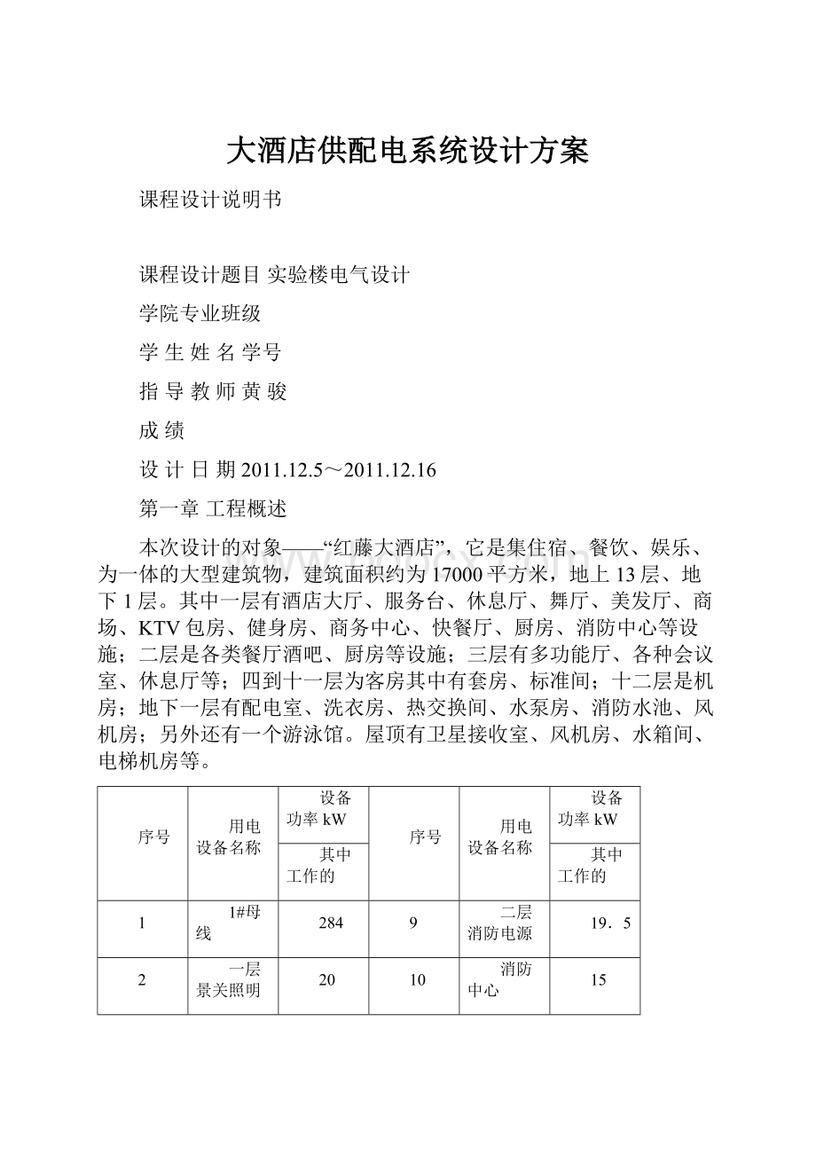 大酒店供配电系统设计方案.docx_第1页