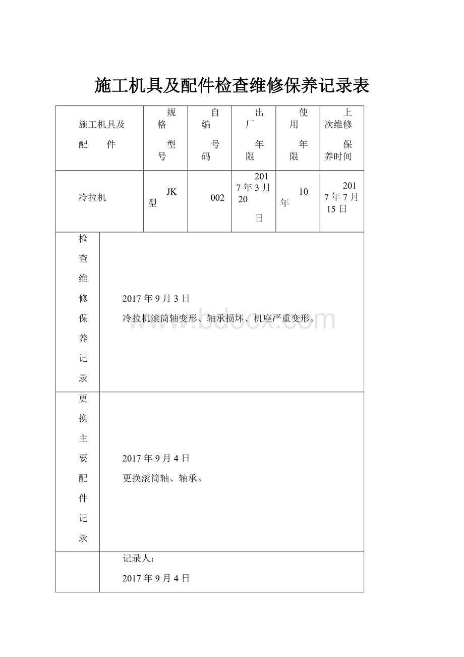 施工机具及配件检查维修保养记录表.docx_第1页