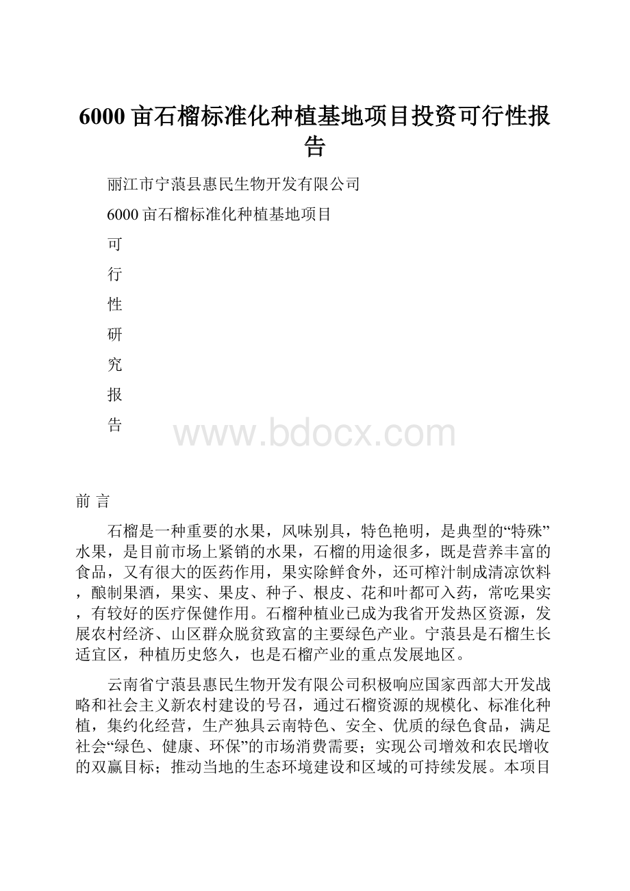 6000亩石榴标准化种植基地项目投资可行性报告.docx_第1页