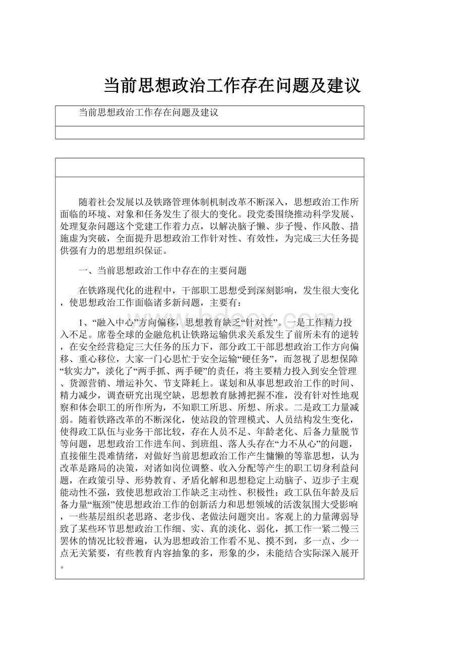 当前思想政治工作存在问题及建议.docx