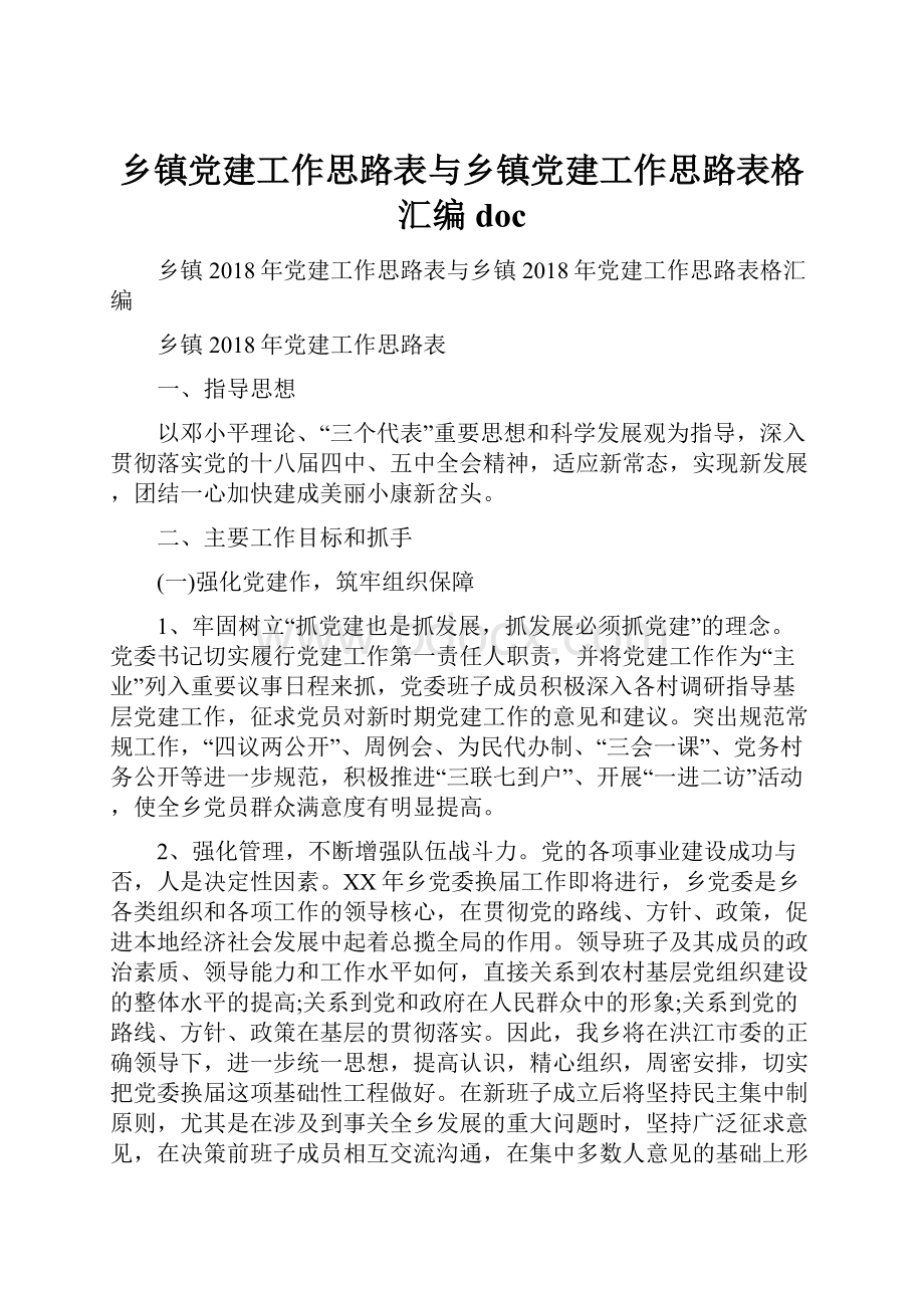 乡镇党建工作思路表与乡镇党建工作思路表格汇编doc.docx