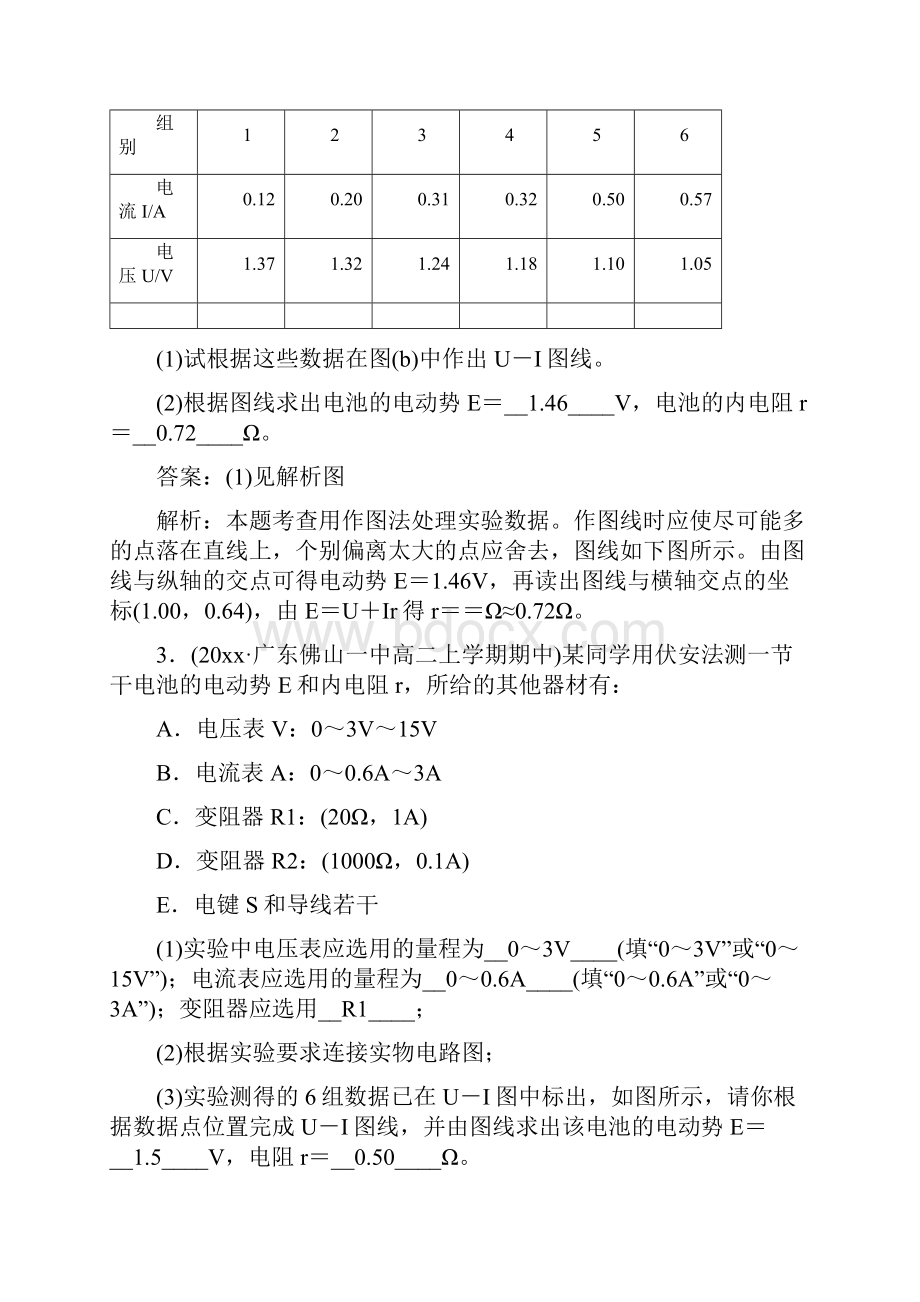 高中物理第2章恒定电流10实验测定电池的电动势和内阻课时作业新人教版选修31.docx_第2页