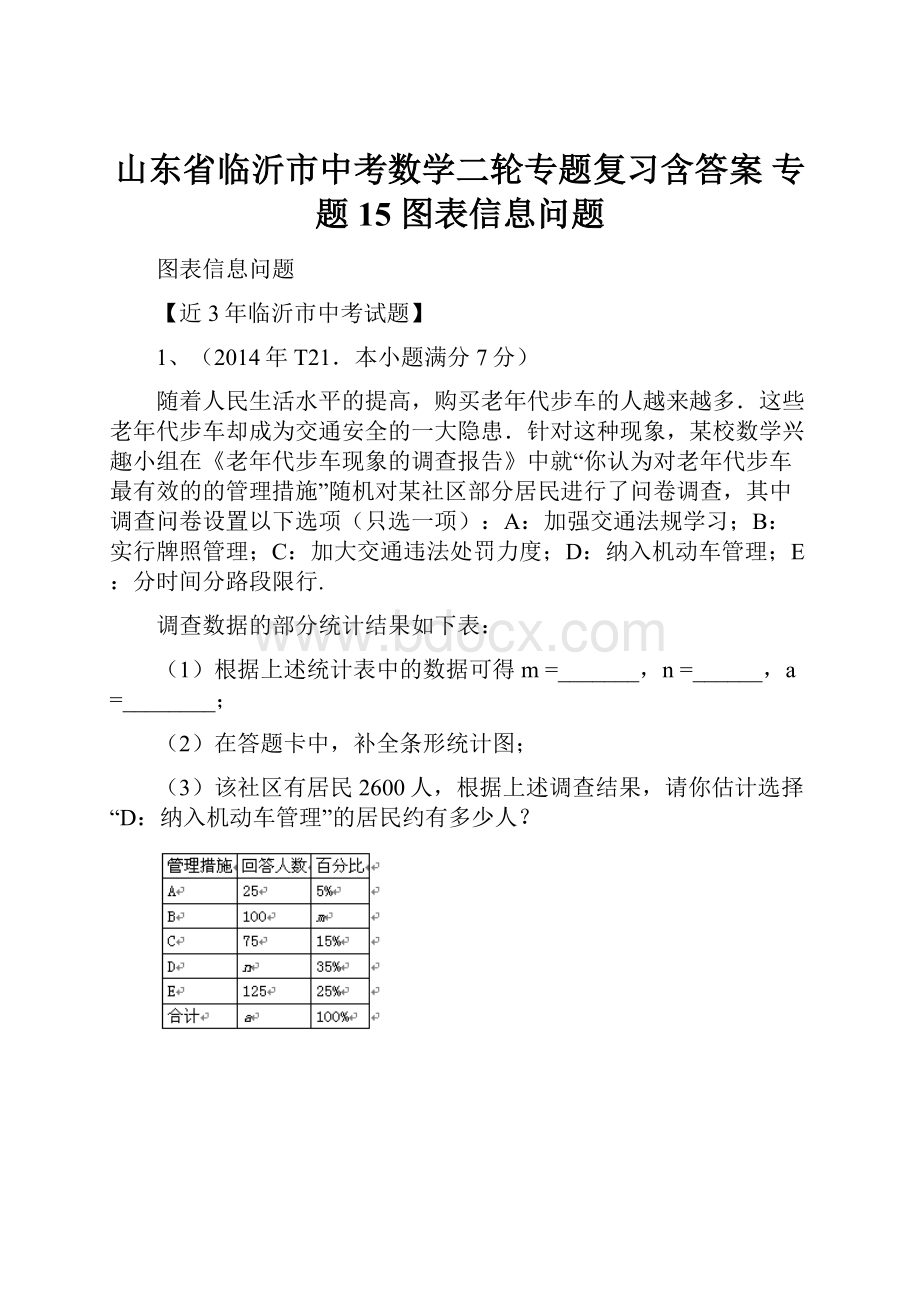 山东省临沂市中考数学二轮专题复习含答案 专题15 图表信息问题.docx_第1页