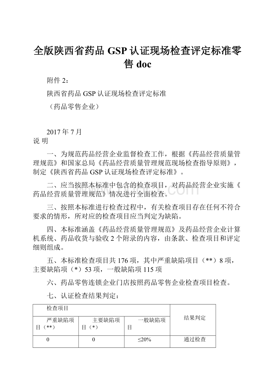 全版陕西省药品GSP认证现场检查评定标准零售doc.docx