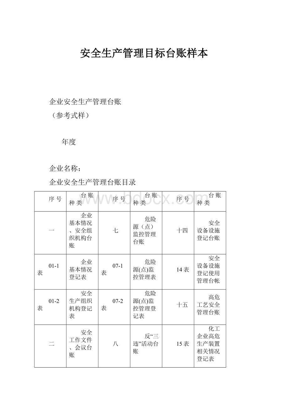 安全生产管理目标台账样本.docx