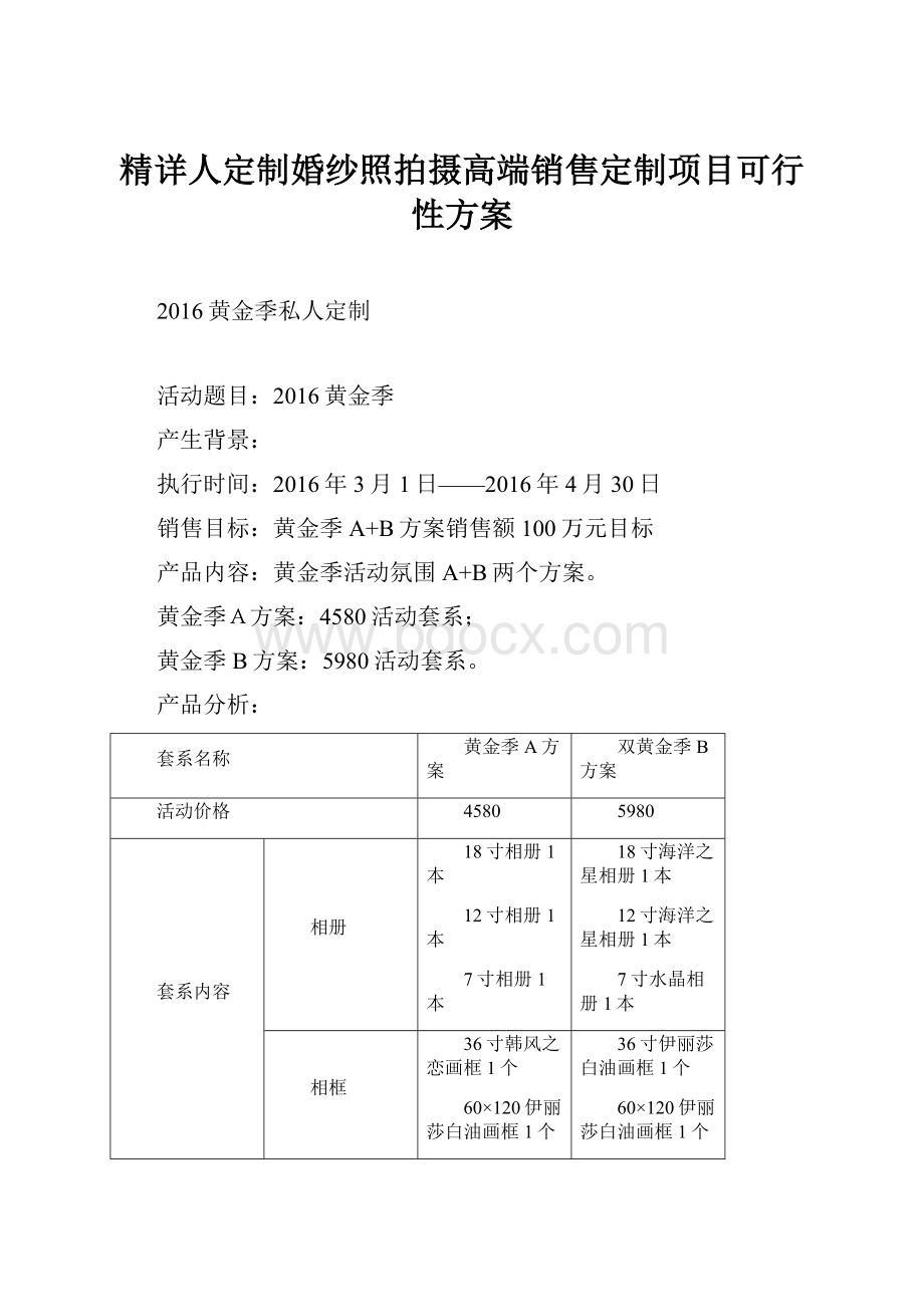 精详人定制婚纱照拍摄高端销售定制项目可行性方案.docx