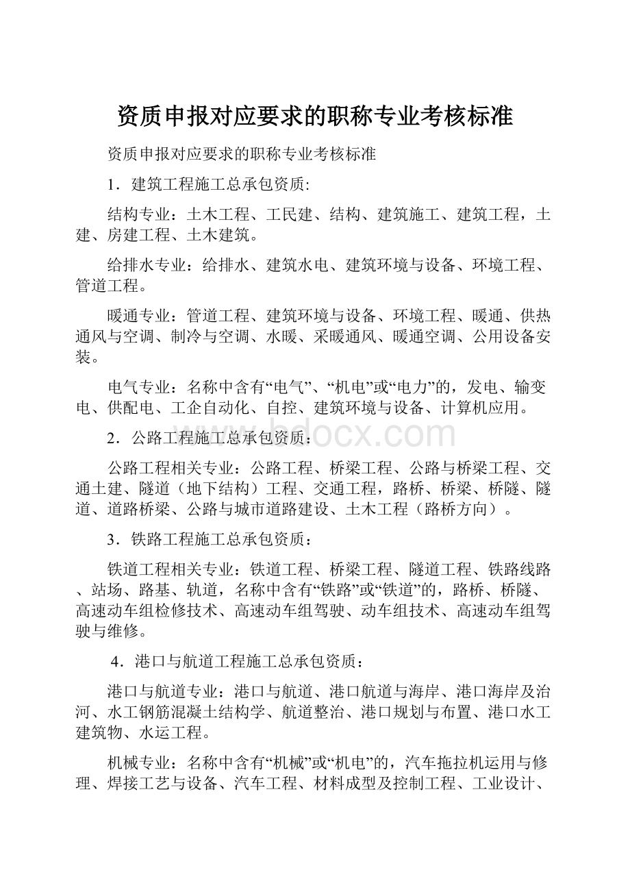 资质申报对应要求的职称专业考核标准.docx_第1页