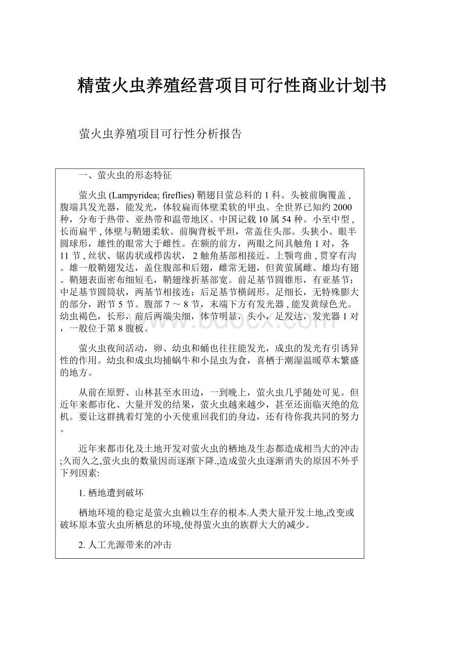 精萤火虫养殖经营项目可行性商业计划书.docx_第1页