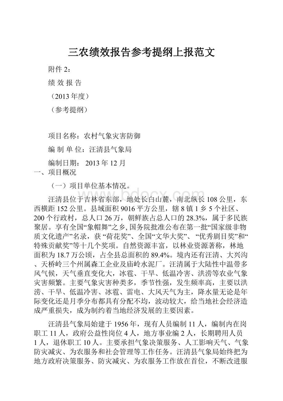 三农绩效报告参考提纲上报范文.docx_第1页