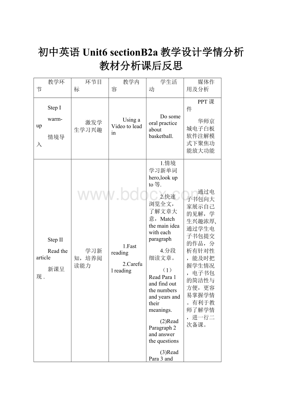 初中英语Unit6 sectionB2a教学设计学情分析教材分析课后反思.docx_第1页