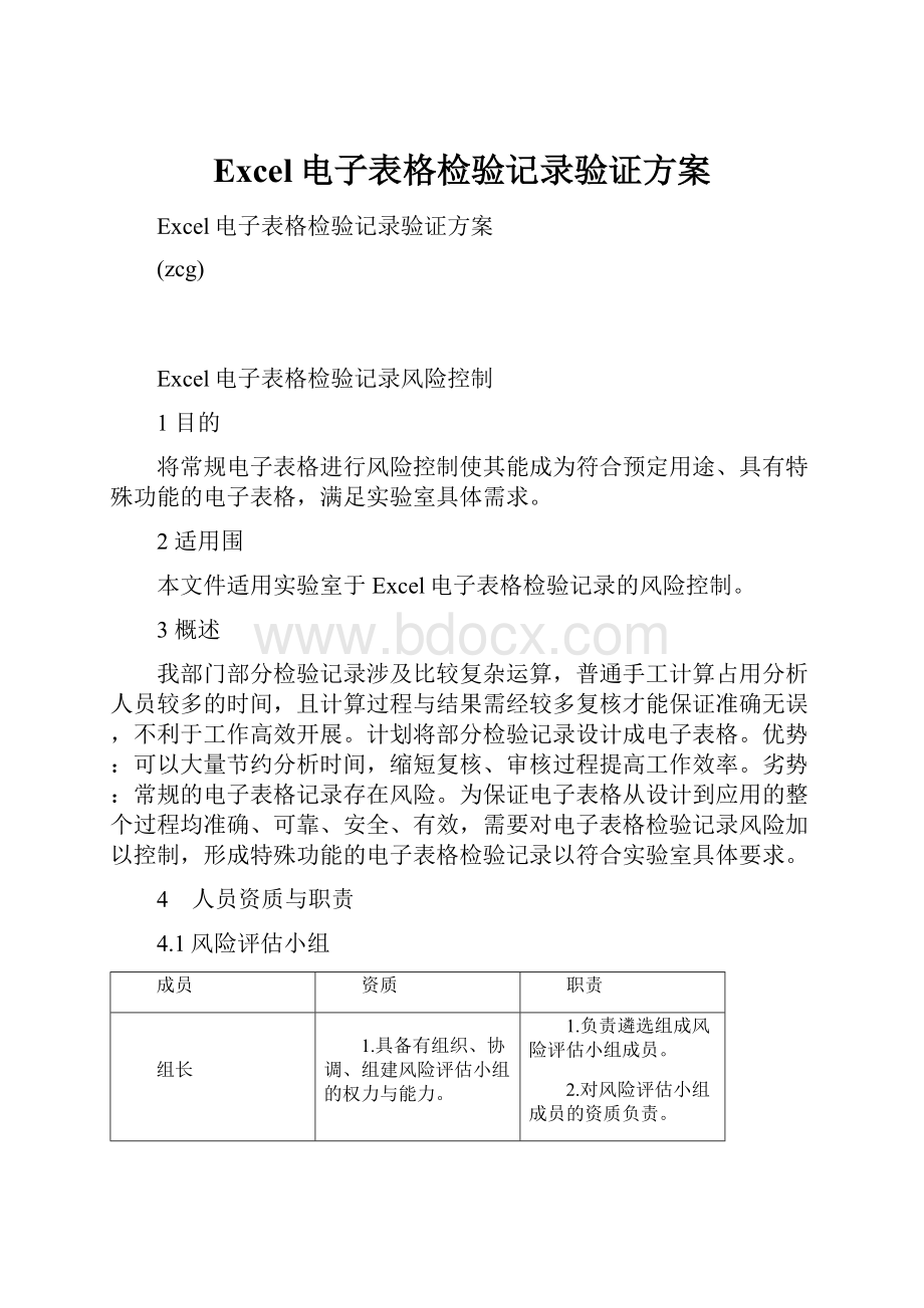 Excel电子表格检验记录验证方案.docx