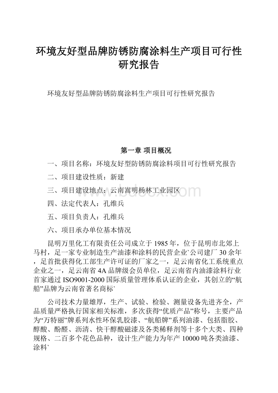 环境友好型品牌防锈防腐涂料生产项目可行性研究报告.docx