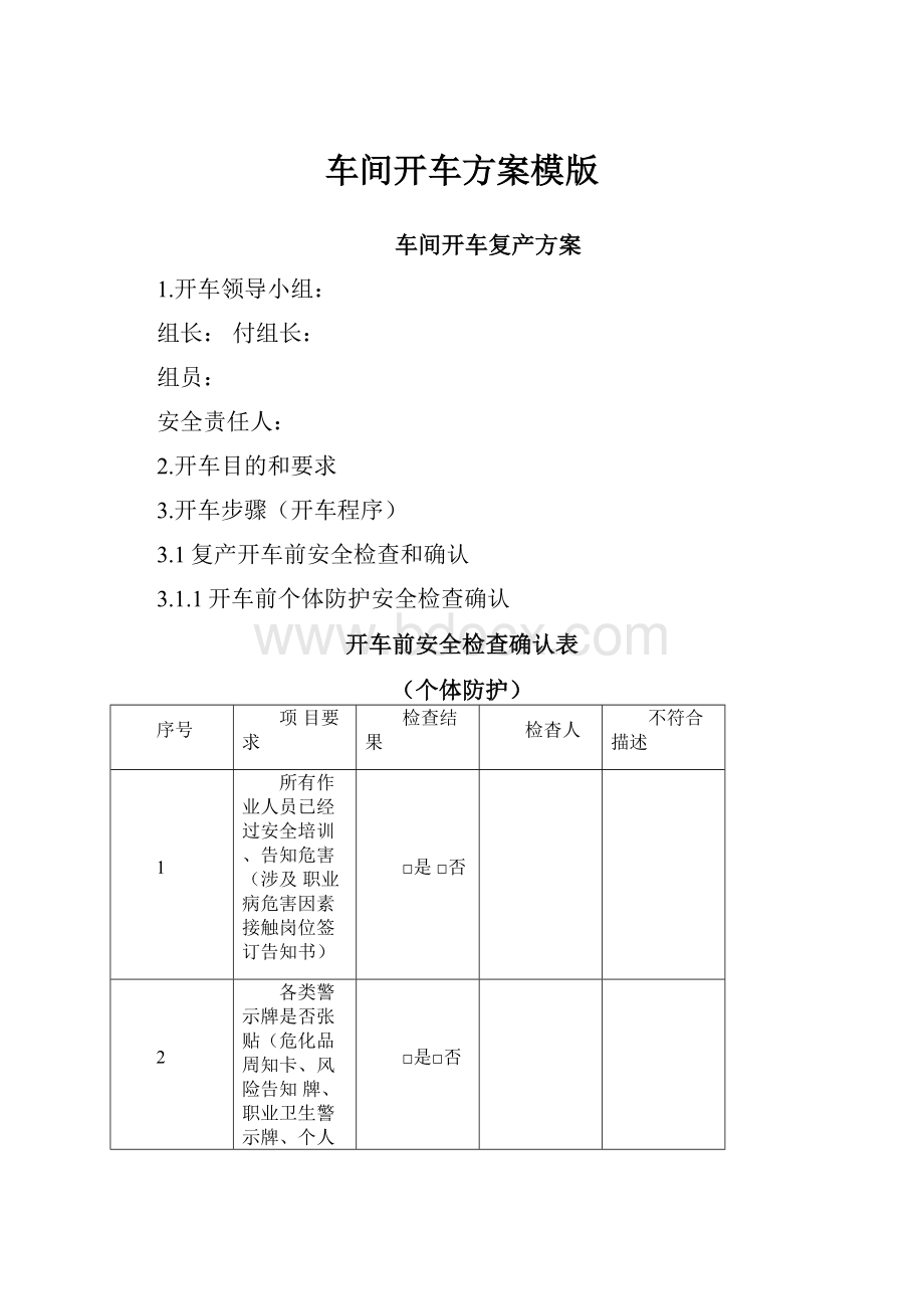 车间开车方案模版.docx