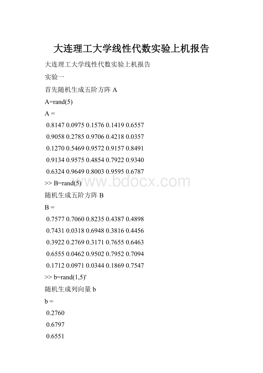 大连理工大学线性代数实验上机报告.docx_第1页