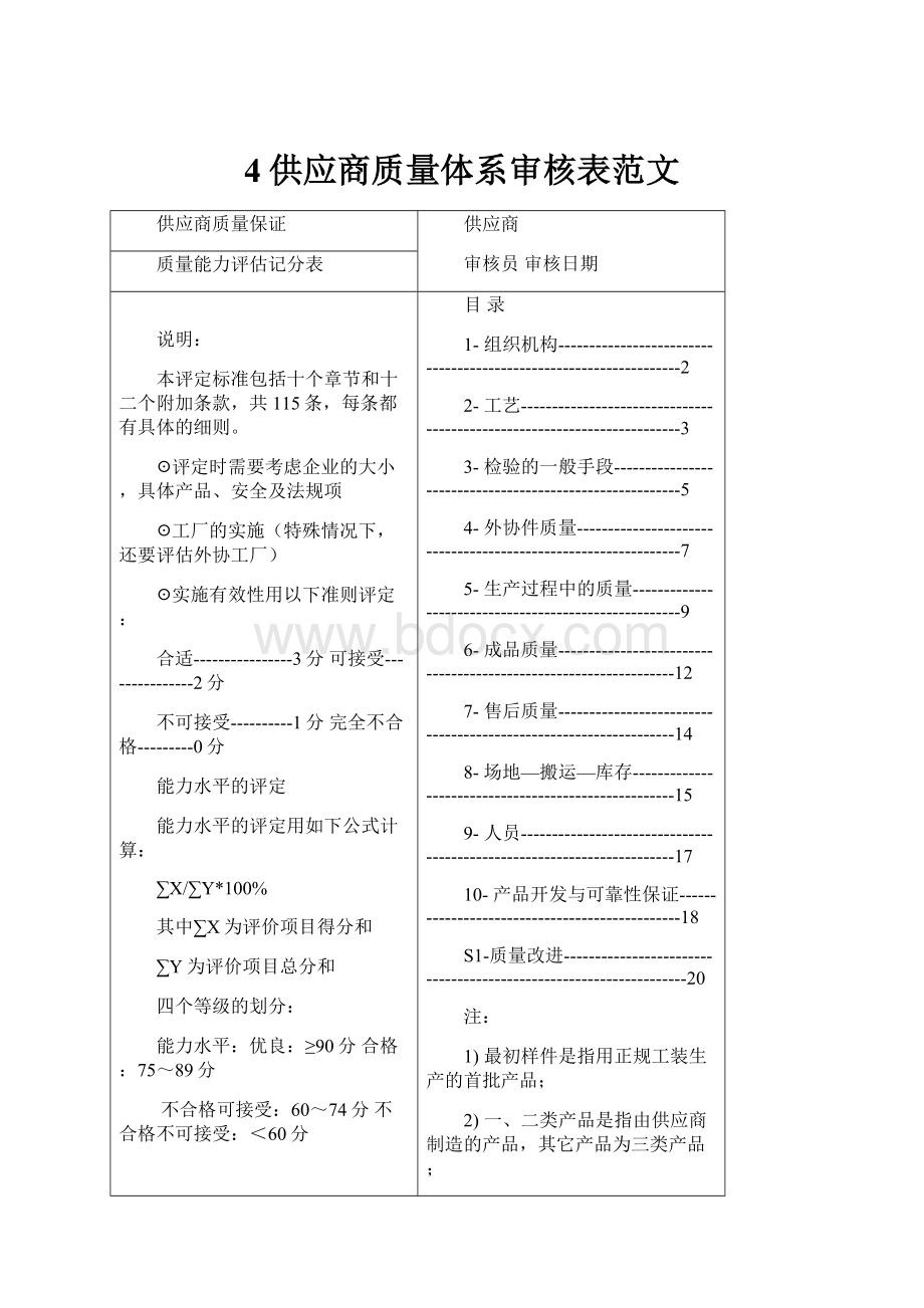 4供应商质量体系审核表范文.docx_第1页